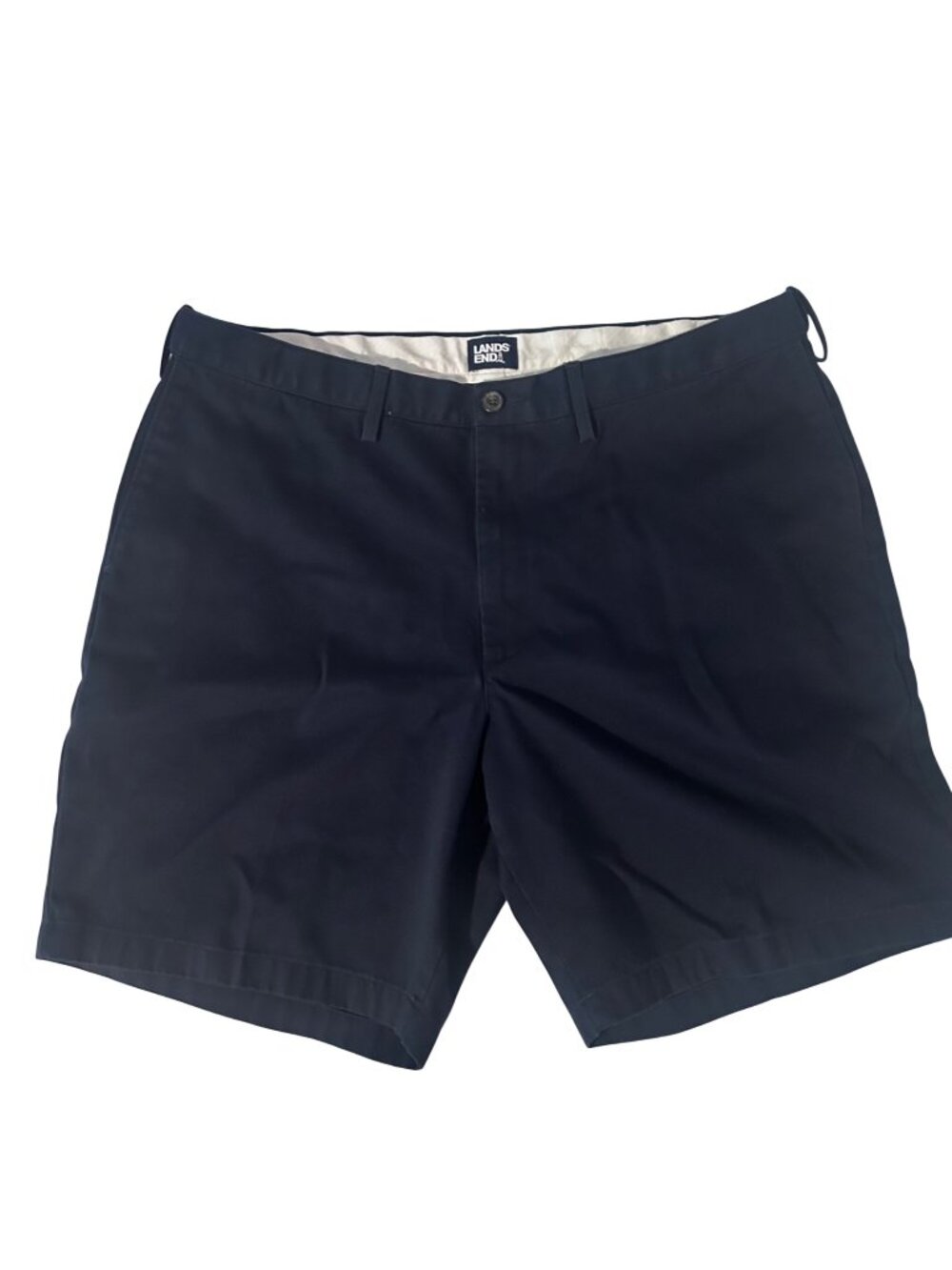Lands End Men's Navy Cotton Traditional Fit Shorts Size 42 Elastic Waist EUC